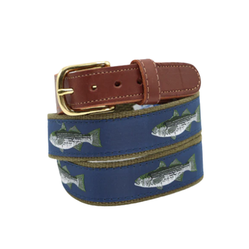 Leather Tab - Classic Men or Women's Belt- Striped Bass