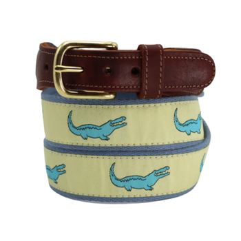 Leather Tab - Classic Men or Women's Belt- Yellow Alligators
