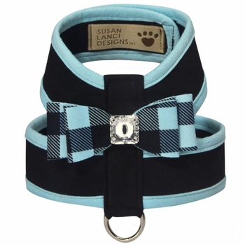 Tiffi Gingham Big Bow Tinkie Dog Harness with Tiffi Blue Trim