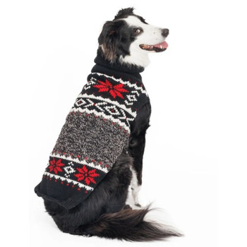 Black Nordic Snowflake Wool Dog Sweater