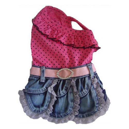 Pink Polka Dot Denim Dress