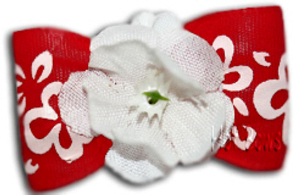 Dog Bow Barrettes - Red Hibiscus