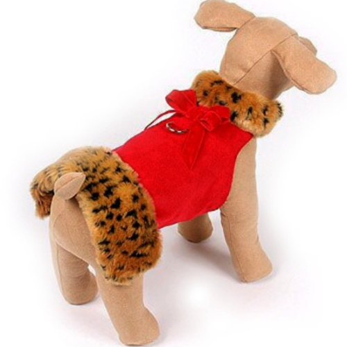 Susan Lanci Velvet Bow Red / Lnyx Fur Dog Coat