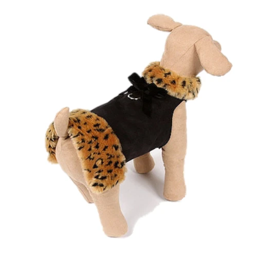 Susan Lanci Velvet Bow Black / Lynx Fur Dog Coat Harness