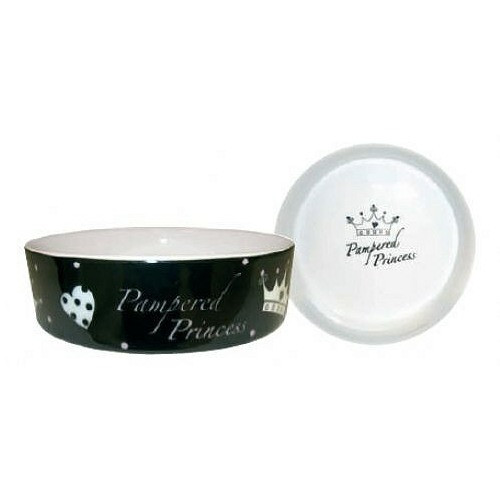 Pampered Princess Dog Bowl - Black