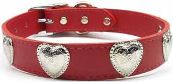 Western Heart Leather Dog Collar - Red