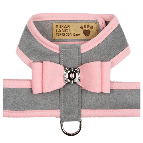 Big Bow Dog Tinkie Harnesses -Platinum/Puppy Pink Trim & Bow