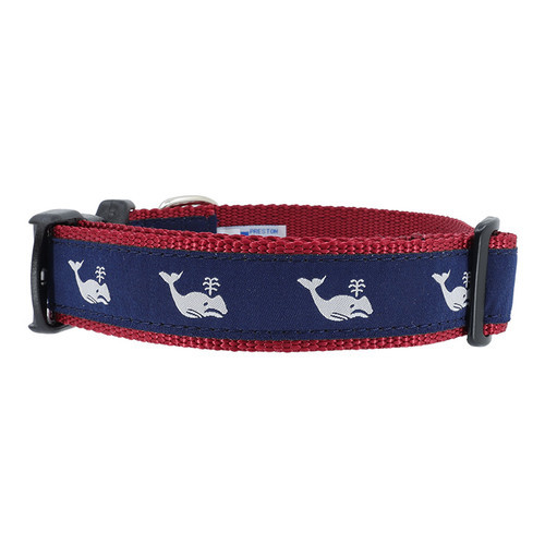 Cat or Dog Collar - Whales White on Navy - 1/2, 3/4, 1 1/4