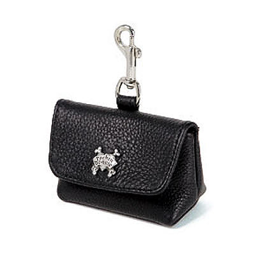 Black Leather Leash Accessory Poop Bag Holder