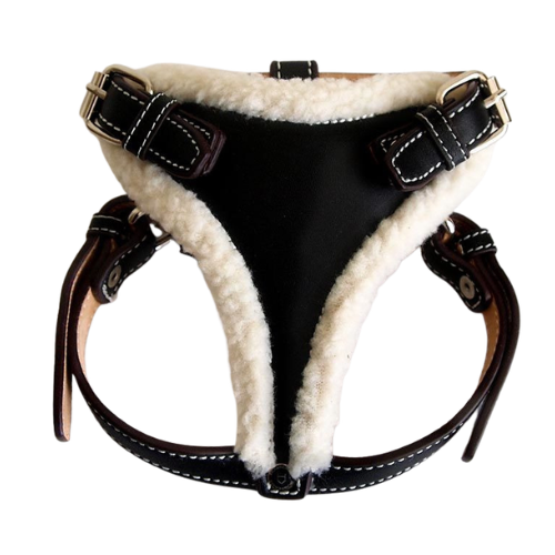 Black Patent Leather & Sherpa Dog Harness and Leash