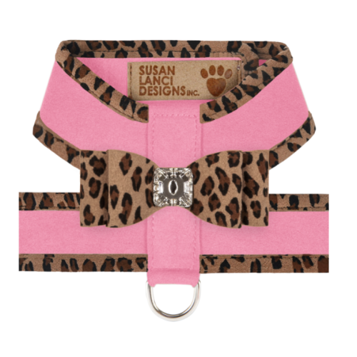Perfect Pink Big Bow Tinkie Harnesses - Cheetah Trim