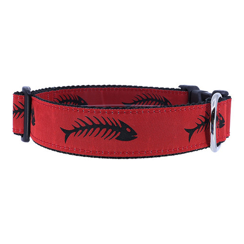 Dog Collar - Red & Black Fishbones - 1/2,  3/4 & 1 1/4