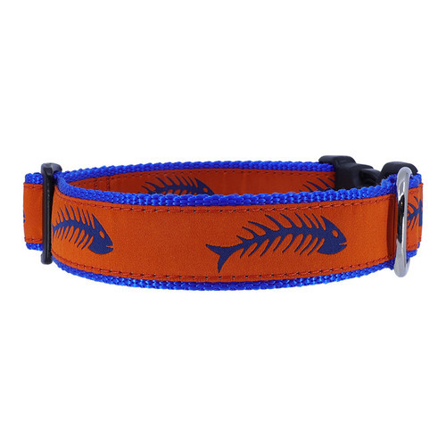 Dog Collar - Orange & Royal Blue Fishbones - 1/2, 3/4, 1 1/4