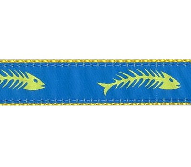 Dog Collar - Blue & Yellow Fishbones 1/2, 3/4, 1 1/4
