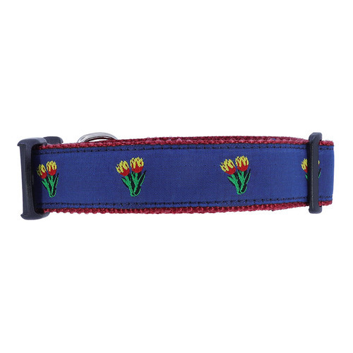 Dog Collar - Tulips on Blue - 1 1/4