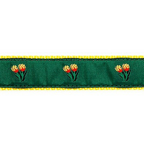 Dog Collar - Tulips on Green - 1 1/4