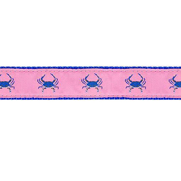 Dog Collar - Crabs Blue on Pink - 3/4 & 1 1/4
