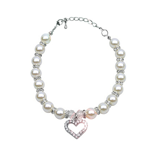 Heart and Pearl Single Strand Pet Dog Necklace