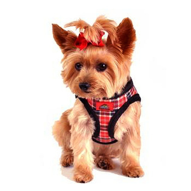 American River Red Plaid and Minky Fur Ultra Choke Free Dog Harness