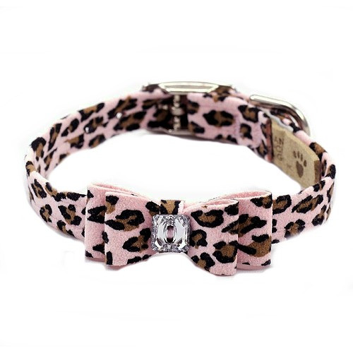 Pink Cheetah Big Bow Dog Collars
