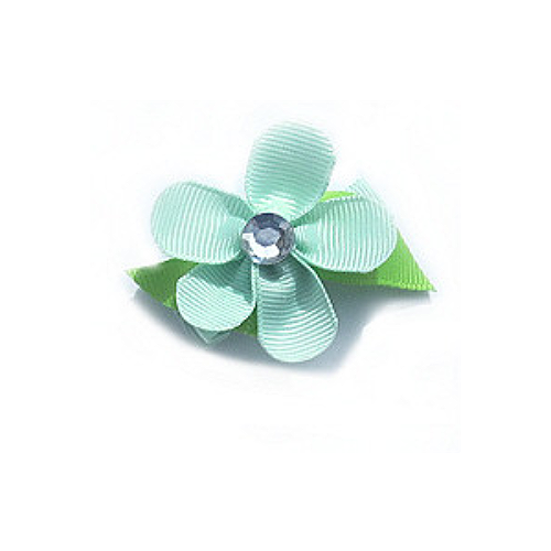 Aqua Flower Ribbon Dog Hair Bow Barrette