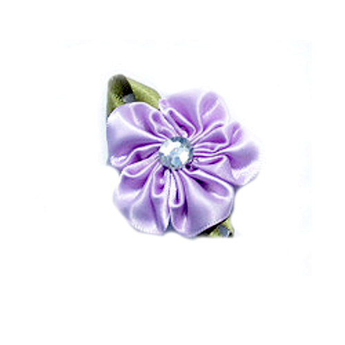 Lavender Flower Satin Ribbon Dog Hair Bow Barrette