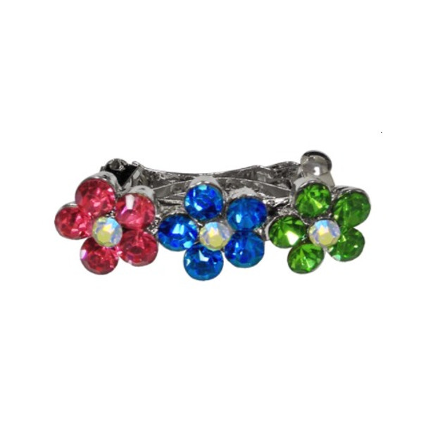 Rhinestone Row of Flowers Dog Hair Barrettes - Multi Color