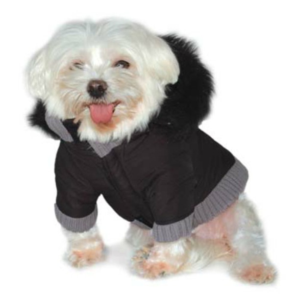 Pocket Parka Dog Coat / Removable Hood - Black