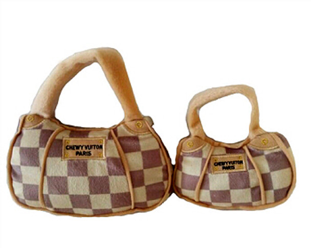 Checkered Chewy Vuiton Purse Dog Toy