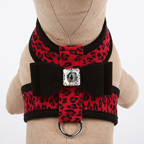 Red Cheetah Couture Collection Big Bow Tinkie Dog Harness - Black Trim