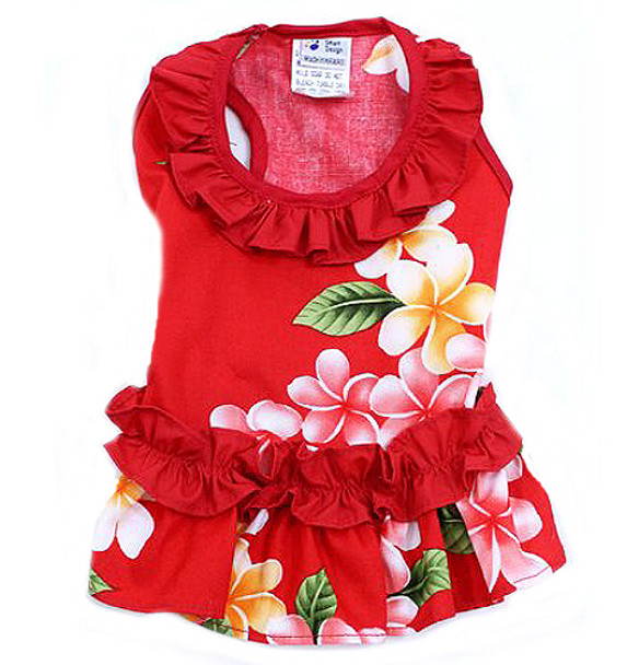 Red Flower Ruffle Hawaiian Dog Dress