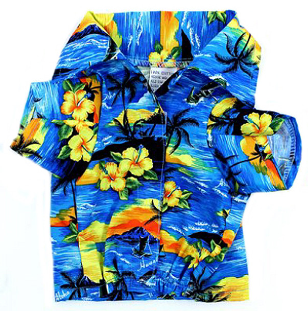 Blue Beach Hawaiian Dog Shirt