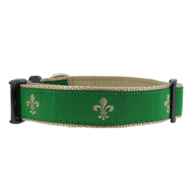 Green Fleur de Lis 1/2, 3/4 & 1.25 inch Dog & Cat Collar