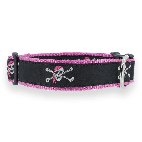 Pink Skull Crossbones 3/4 & 1.25 inch Dog Collar & Harness
