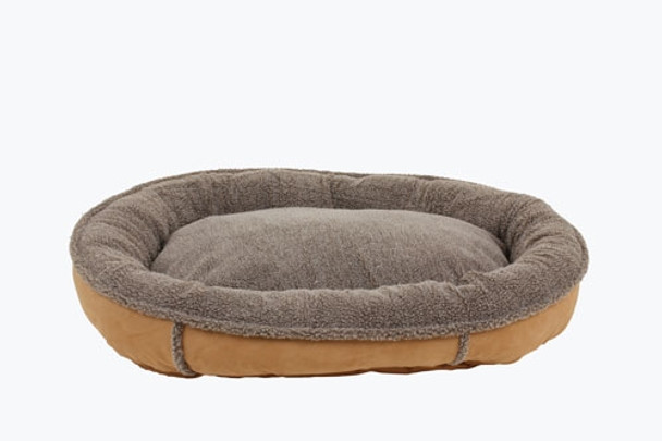 Faux Suede & Tipped Berber Round Comfy Cup Dog Bed - Caramel