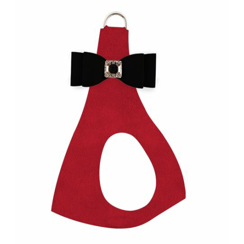 Black Big Bow on Red Step In Dog Harness