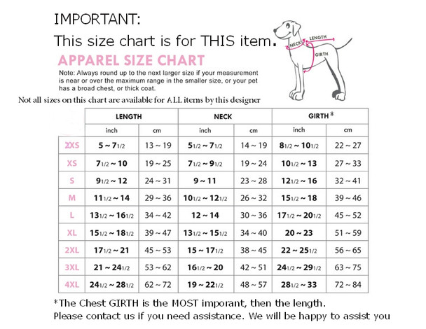 Sweater Dog Sweater Size Chart