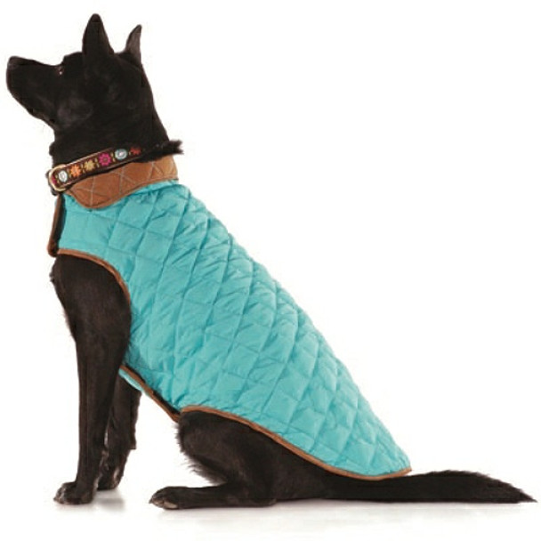 Aqua / Brown Diamond Quilted Dog Coat