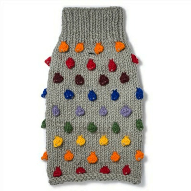 Pom Pom Wool Knit Dog Sweater - Grey/Multi