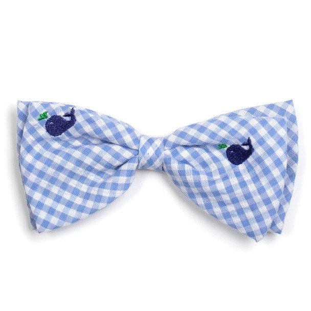 Gingham Blue Whales Pet Dog Bow Tie