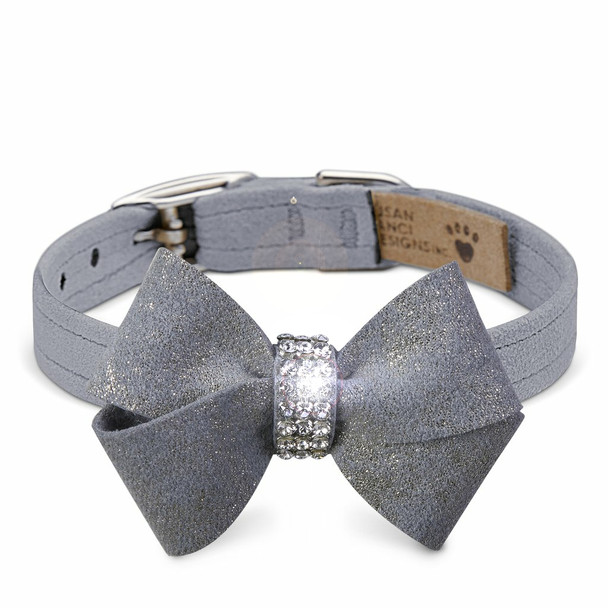 Platinum Glitzerati Nouveau Bow Dog Collar