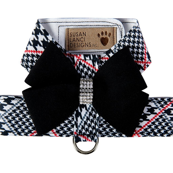 Classic Glen Houndstooth Black Nouveau Bow Tinkie Dog Harness