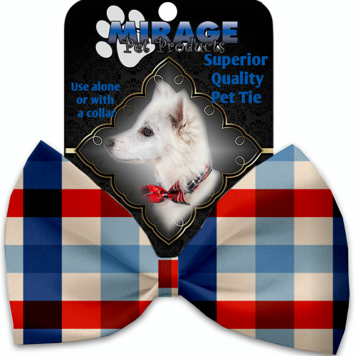 Patriotic Plaid Pet Dog Bow Tie