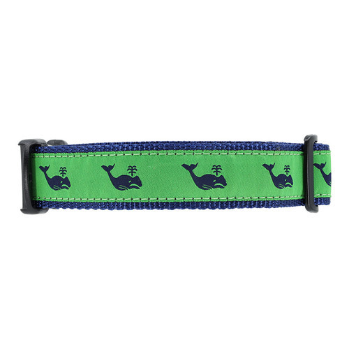 Cat or Dog Collar - Navy Whale on Kelly Green  - 1/2, 3/4 & 1 1/4