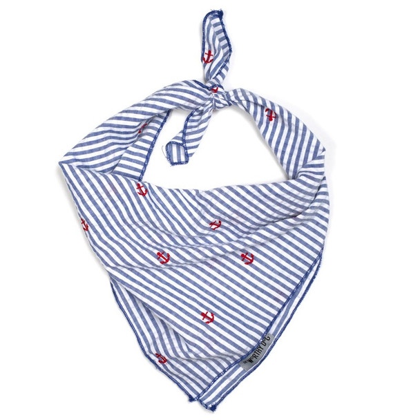 Navy Stripe Anchor Dog Tie Bandana