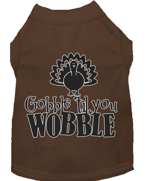 Gobble Til You Wobble Screen Print Dog Shirt Brown