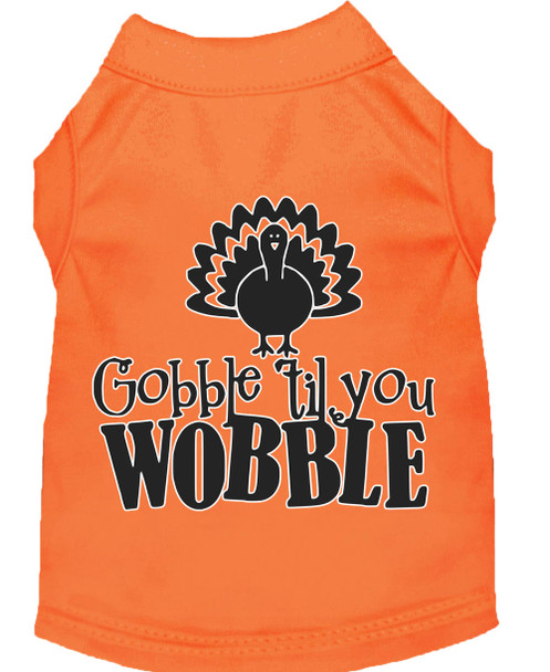 Gobble Til You Wobble Screen Print Dog Shirt Orange