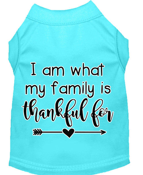 I Am What My Family Is Thankful For Screen Print Dog Shirt Aqua