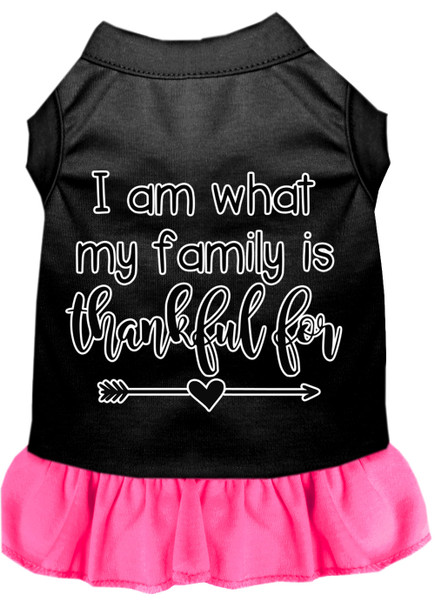 I Am What My Family Is Thankful For Screen Print Dog Dress Black With Bright Pink