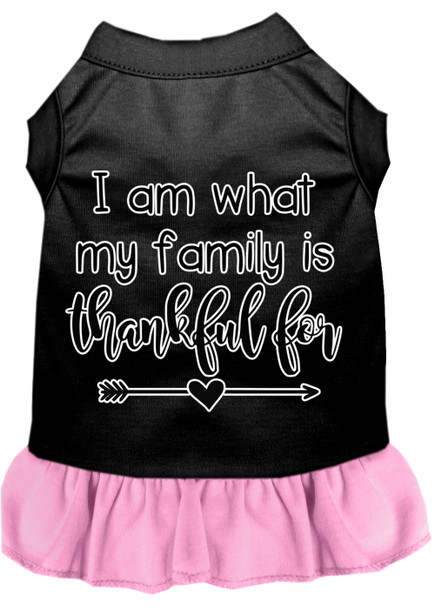 I Am What My Family Is Thankful For Screen Print Dog Dress Black With Light Pink